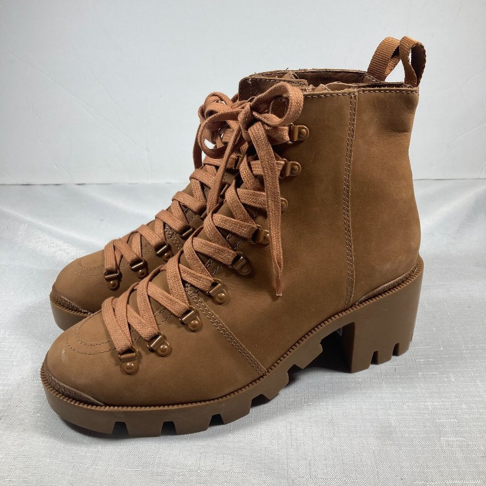 NWOT Schutz Xayane Waterproof Lace-Up Side-Zip Boots, Tan, Womens Sz. 9B - Picture 1 of 12